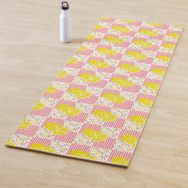 Tapete De Yoga Limões Amarelos - Linhagens Brancas Rosa