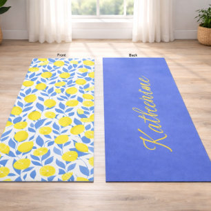 Tapete De Yoga Limões Azul Mediterrâneo