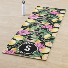 Tapete De Yoga Limões e Tulipas Padrão Floral | Citrus Monograma