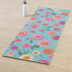 Tapete De Yoga Linda cor-de-rosa, fundo branco das margaridas