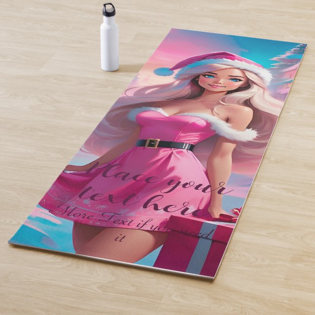 Tapete De Yoga Linda garota de Natal rosa 01 (In Situ)