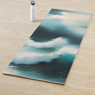 Tapete De Yoga Linda pintura de ondas do Oceano Azul