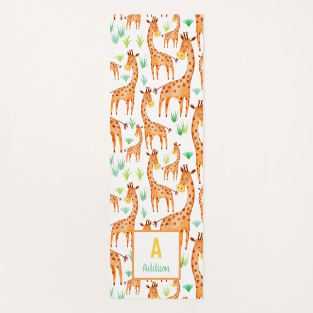 Tapete De Yoga Linda Watercolor Giraffe Animal Personalizado (Frente)