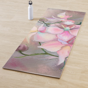 Tapete De Yoga Lindas Flores Orquídeas Rosa - Pintura Original 