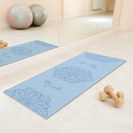 Tapete De Yoga Lindo Mandala Azul Claro Com Nome Personalizado