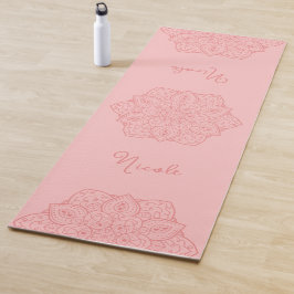 Tapete De Yoga Lindo Mandala Rosa Coral Com Nome Personalizado