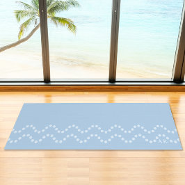 Tapete De Yoga Linhas Onduladas Pontilhadas Mínimas Azuis Suaves 
