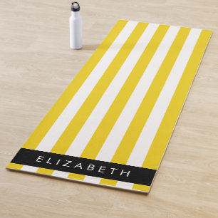 Tapete De Yoga Listras Amarelas, Padrão Striped, Linhas, Seu Nome