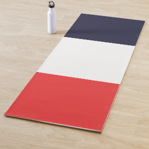 Tapete De Yoga Listras Azuis Brancas e Vermelhas Design Listrado
