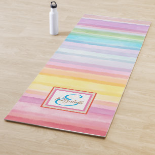 Tapete De Yoga Listras de Aquarela Arco-íris Personalizadas