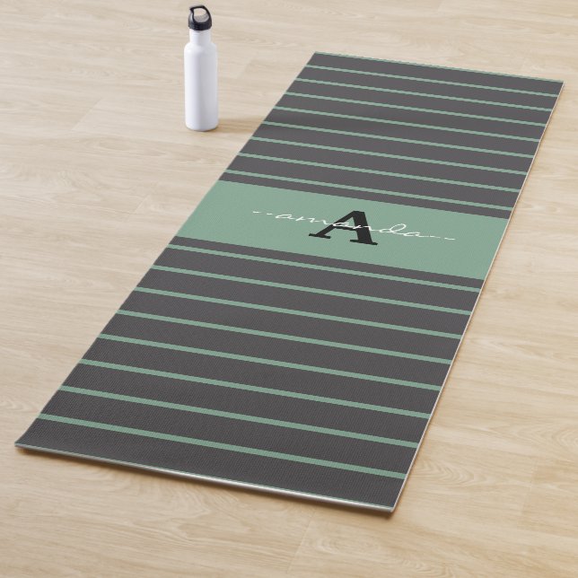 Tapete De Yoga Listras elegantes personalizadas preto verde prati (In Situ)