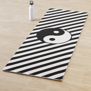 Tapete De Yoga Listras Pretas e Brancas e Símbolo Yin Yang