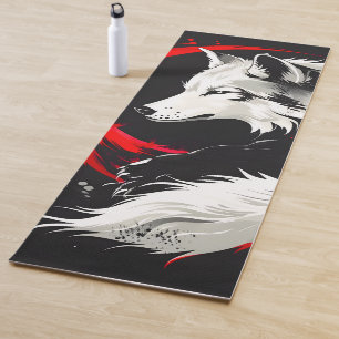 Tapete De Yoga Lobo Branco Vermelho Lunar