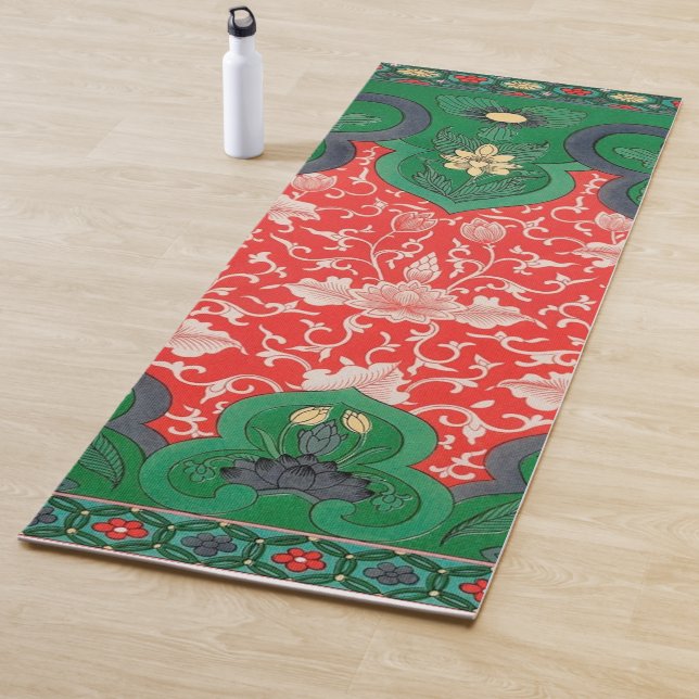 Tapete De Yoga Lotus Chinoiserie vermelho e verde (In Situ)