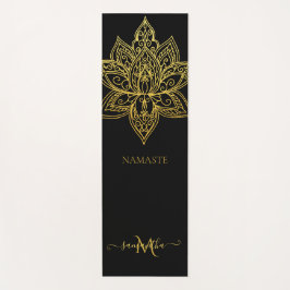 Tapete De Yoga Lótus Dourado Mandala Monograma negro elegante
