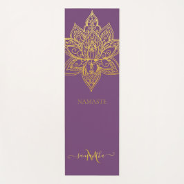 Tapete De Yoga Lotus Dourado Mandala Monograma Roxo Elegante