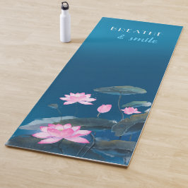 Tapete De Yoga Lotus Floral Cor-de-Rosa Citando Azul Escuro
