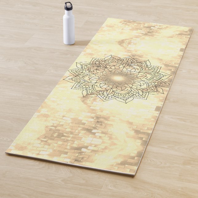 Tapete De Yoga Lotus Mandala sobre o Shimmery Brick Dourado (In Situ)