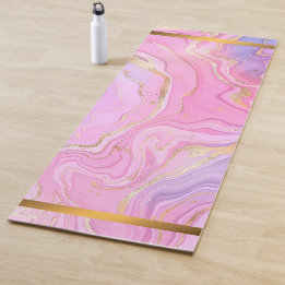 Tapete De Yoga Luxo Marble Glitter Rosa Púrpura Dourada