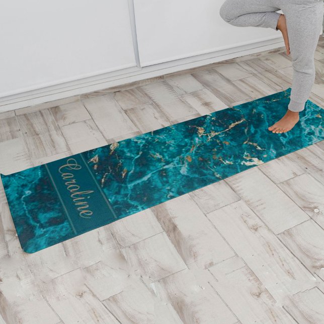 Tapete De Yoga Luxury Elegant Blue Gold Marble Effect Name  (Criador carregado)