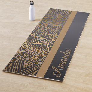 Tapete De Yoga Luxury Elegante Dourado Mandala Nome Design