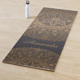 Tapete De Yoga Luxury Elegante Dourado Mandala Nome Design