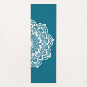 Tapete De Yoga Mandala Branco em Fundo Azul
