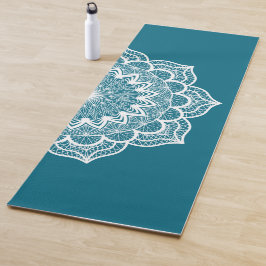 Tapete De Yoga Mandala Branco em Fundo Azul