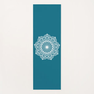 Tapete De Yoga Mandala Branco em Fundo Azul