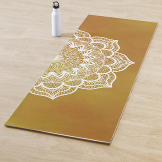 Tapete De Yoga Mandala Branco em Fundo Dourado