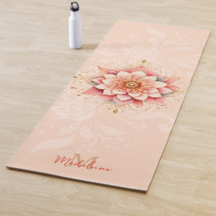 Tapete De Yoga Mandala Coral Cor-de-rosa Dourado Nome Chic Monogr