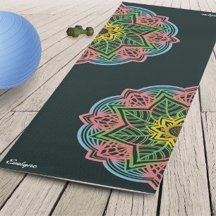 Tapete De Yoga Mandala Da Flor Retroativa Personalizada