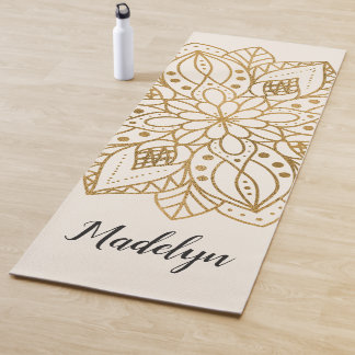 Tapete De Yoga Mandala da Natureza em Ouro Personalizado