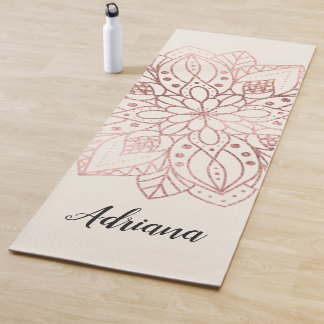 Tapete De Yoga Mandala da Natureza em Rosa Dourado Personalizado