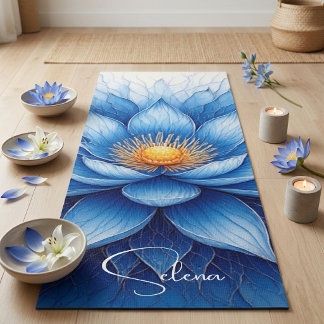Tapete De Yoga Mandala de Lótus Azul Espiritualidade Paz Boho