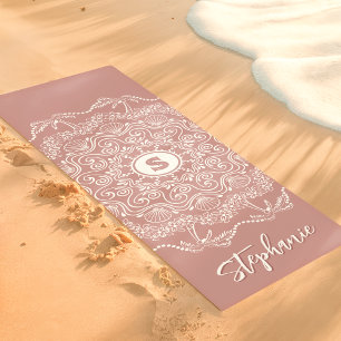 Tapete De Yoga Mandalá de Monograma de Concha de Palmeira Rosa Be