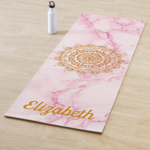 Tapete De Yoga Mandala de ouro de pedra-de-mármore rosa, elegante