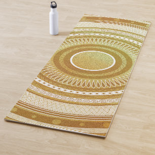 Tapete De Yoga Mandala de Ouro e Brilho