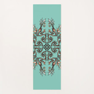 Tapete De Yoga Mandala de Serpentes Art Nouveau - Verde Água Dark