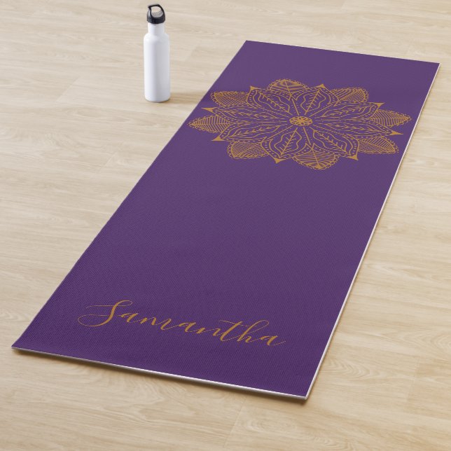 Tapete De Yoga Mandala em ouro roxo elegante feminina personaliza (In Situ)