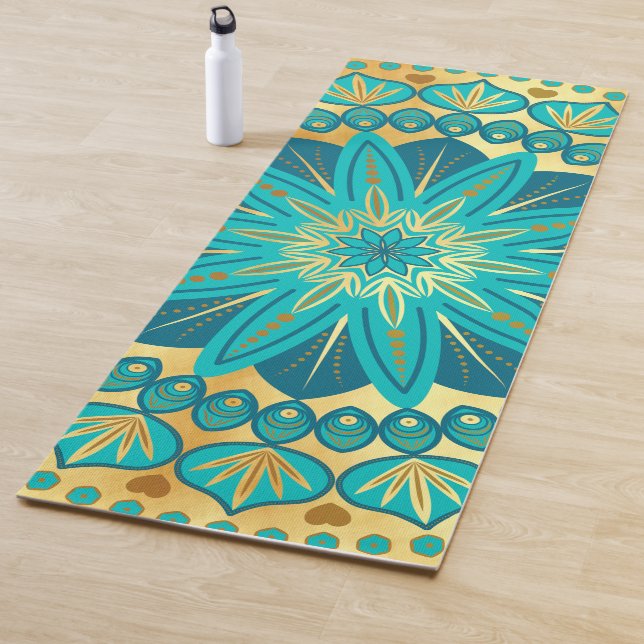 Tapete De Yoga Mandala Flor de Ouro Azul (In Situ)