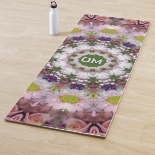 Tapete De Yoga Mandala Floral com Texto Opcional OM