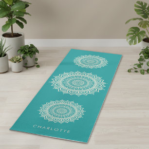 Tapete De Yoga Mandala Meditação Verde-água Nome Personalizado