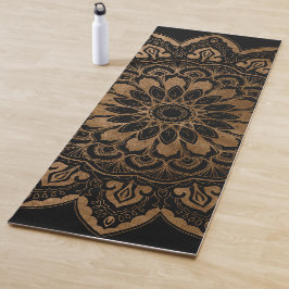 Tapete De Yoga Mandala Preto e Dourado