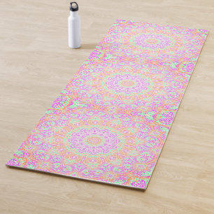 Tapete De Yoga Mandala rosa laranja e verde