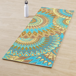 Tapete De Yoga Mandala Sobreposto Azul Marrom Dourado