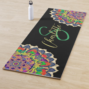 Tapete De Yoga Mandala Vermelha e Verde Monograma Yoga Mat