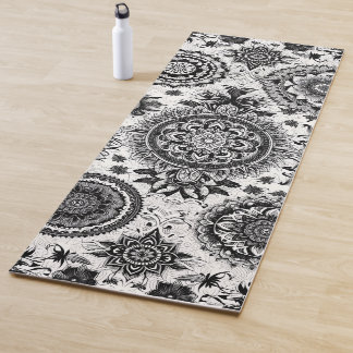 Tapete De Yoga Mandalas a preto e branco