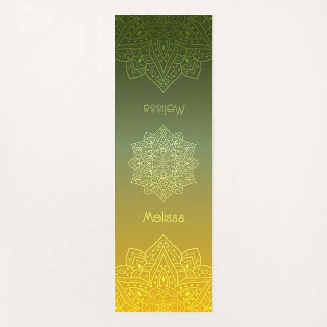 Tapete De Yoga Mandalas Com Gradiente De Verde Para Amarelo Com N (Frente)