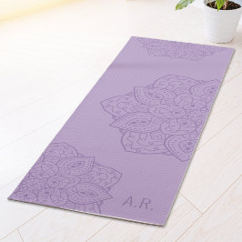 Tapete De Yoga Mandalas Decorativas Roxo Lavanda Com Iniciais